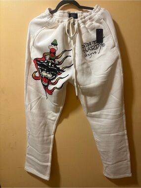Ed Hardy White Kids Sweatpants with Multicolor Graphic